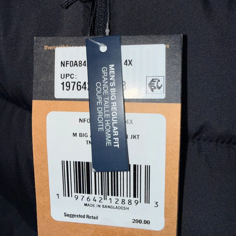 The North Face Aconcagua 3 Men's Big & Tall 4XB Down Hooded Jacket Black NWT